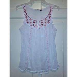 Women’s sleeveless tank top blouse embroidered sheer shirt size medium summer